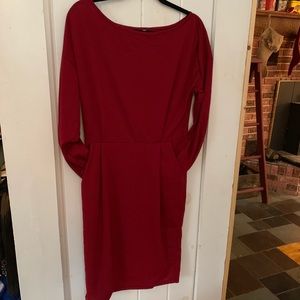Red long sleeve party dress with pockets